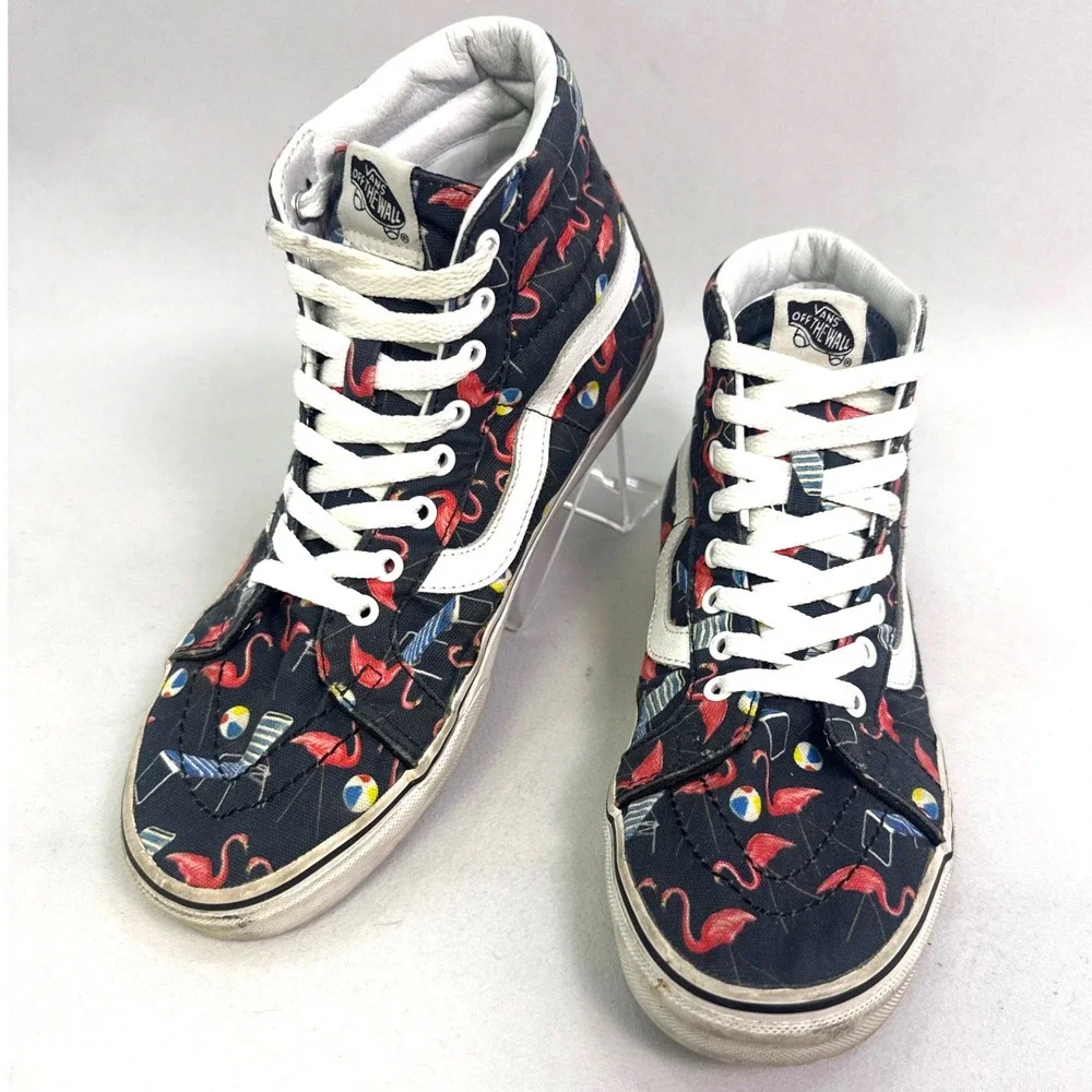 Vans Sk8-Hi Flamingo Beach Print High Top Sneakers Navy Mens 9.5 Womens 11